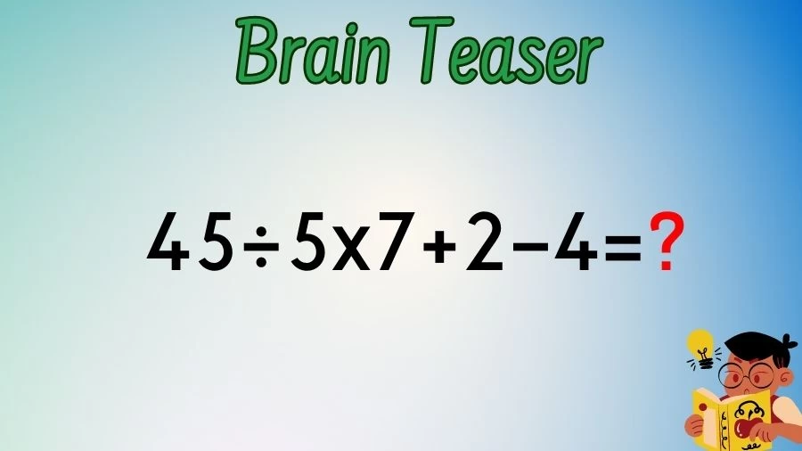 Brain Teaser Math IQ Test: Solve 45÷5x7+2-4