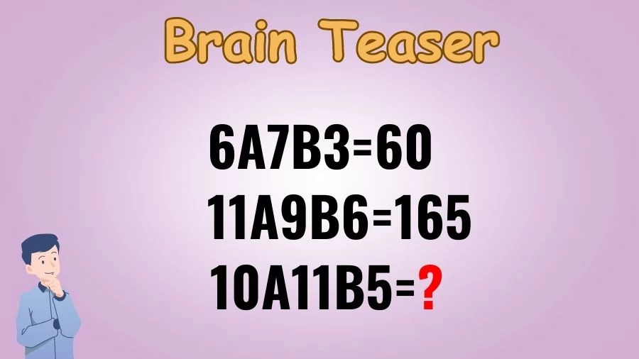 Brain Teaser: 6A7B3=60, 11A9B6=165, 10A11B5=? Maths Puzzle