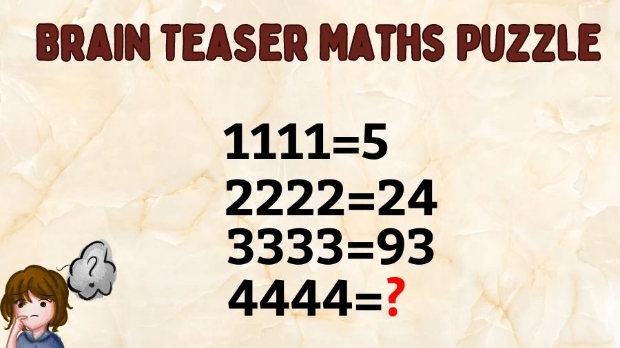 Brain Teaser Maths Puzzle: 1111=5, 2222=24, 3333=93, 4444=?