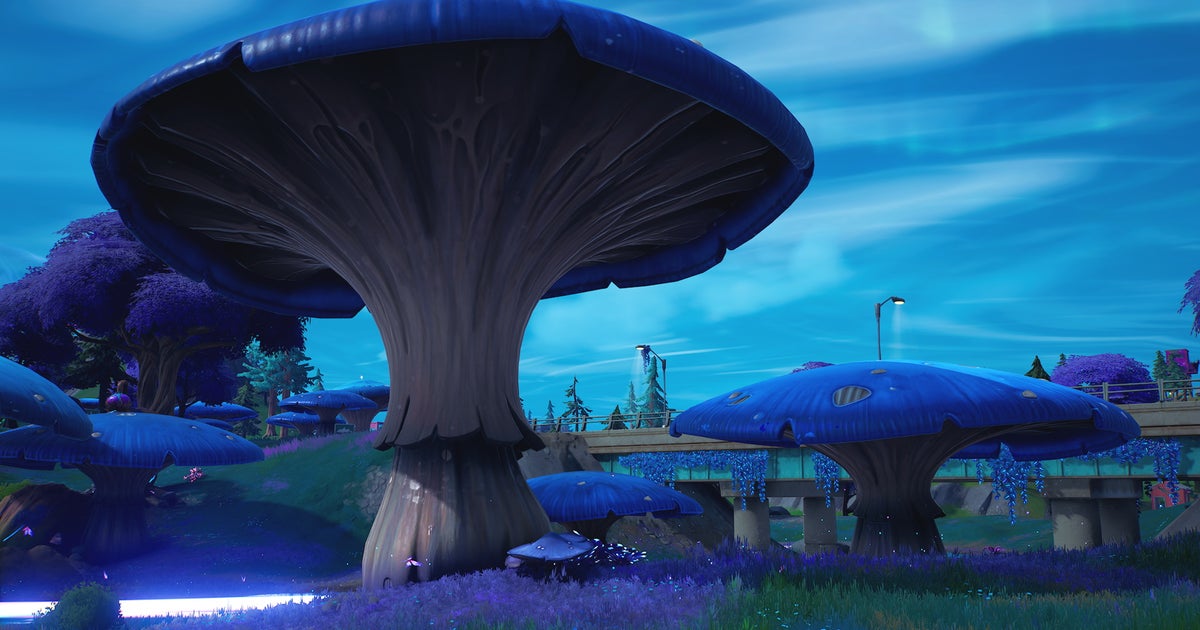 Fortnite giant mushrooms location and how to destroy giant mushrooms with the Ripsaw Launcher