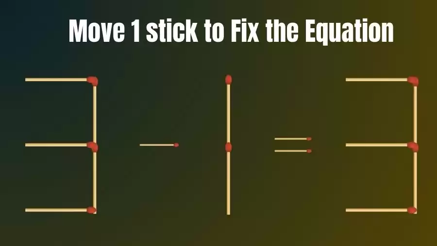 Brain Teaser: 3-1=3 Move Only 1 Matchstick To Fix The Equation