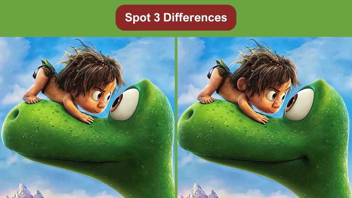 Spot 3 differences between the Boy and the Dinosaur pictures in 16 seconds