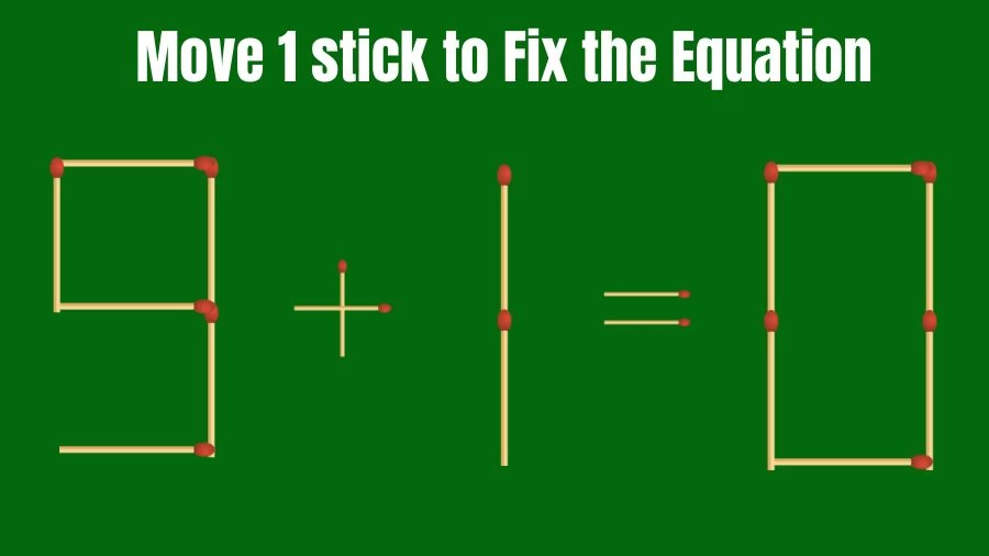 Brain Teaser Math Test: Fix 9+1=0 Move 1 Matchstick to Fix the Equation by 30 Secs