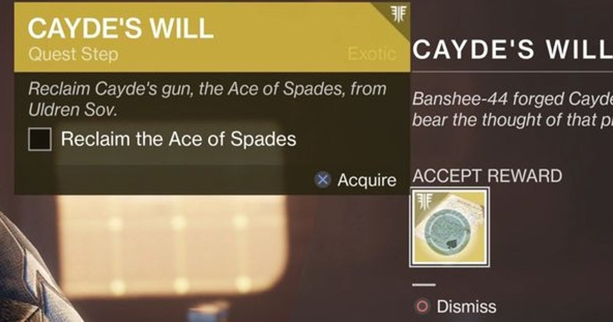 Destiny 2 Ace of Spades quest steps and Cayde's cache locations explained