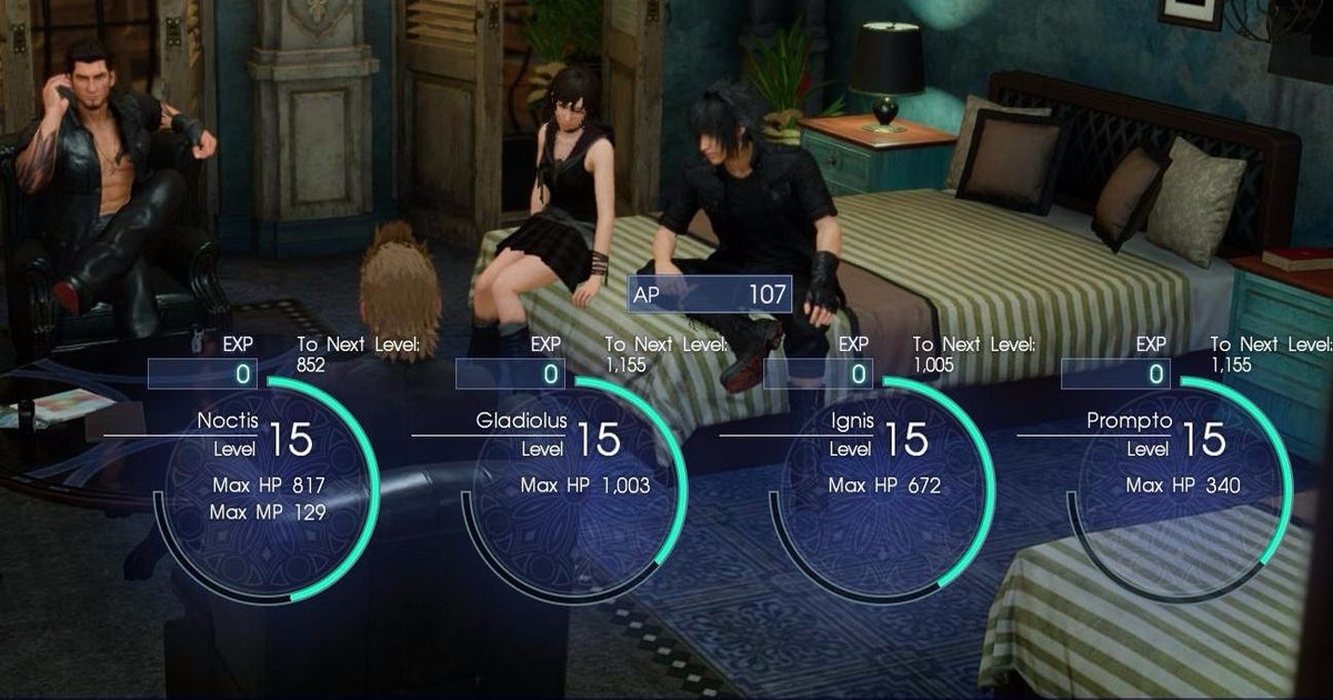Final Fantasy 15 EXP sources - How to get experience and level up fast through EXP farming, sleeping and other methods