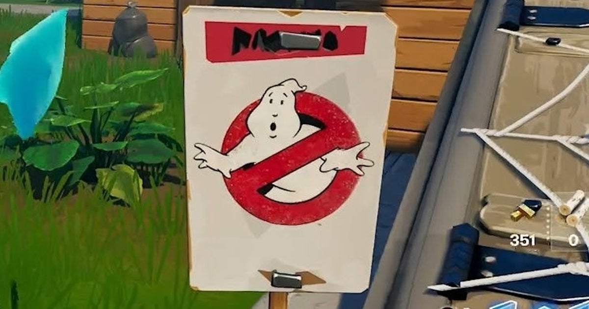 Fortnite Ghostbusters Signs locations in Holly Hedges, Dirty Docks or Pleasant Park