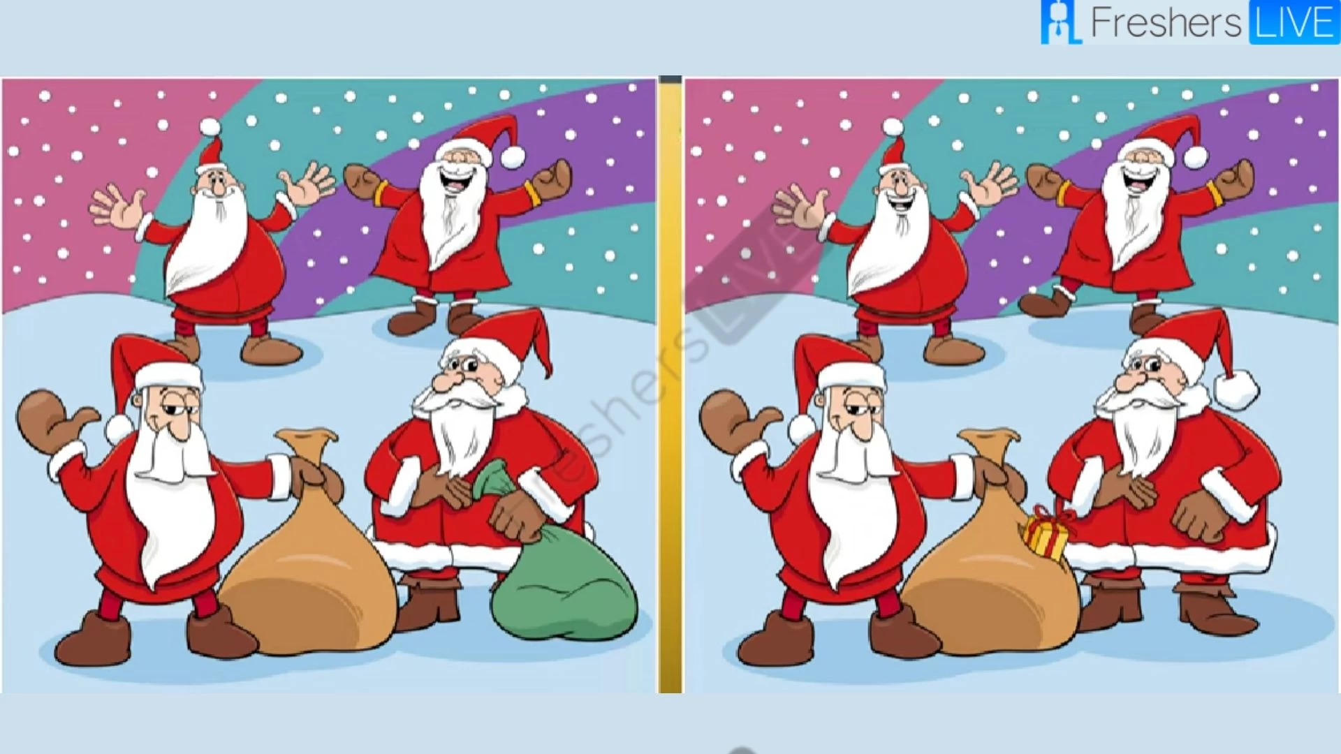 How perceptive are you?  Spot 5 differences in the pictures of Santa Claus within 18 seconds