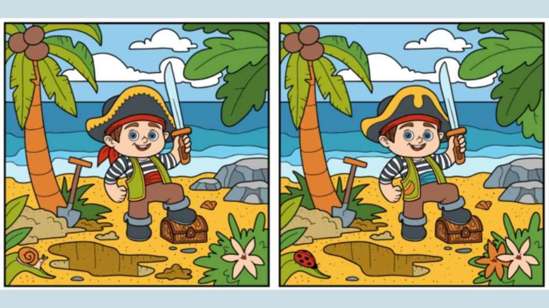 Only Sharp-Eyed People Can Find the 12 Differences Between the Pirate Boy Pictures in 35 Seconds!