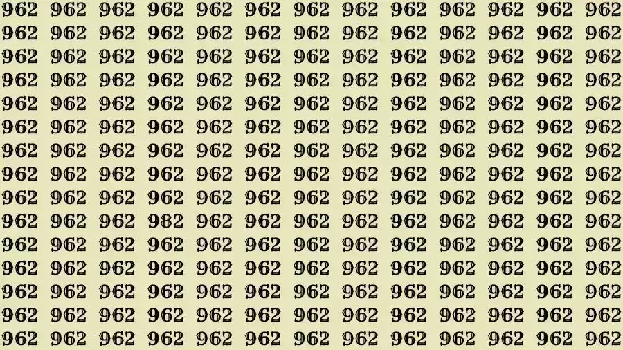 Optical Illusion Brain Test: If you have Hawk Eyes Find the number 982 among 962 in 10 Seconds?