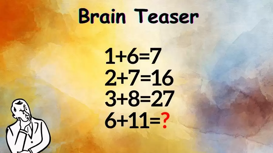 Brain Teaser Maths Puzzle: 1+6=7, 2+7=16, 3+8=27, 6+11=?