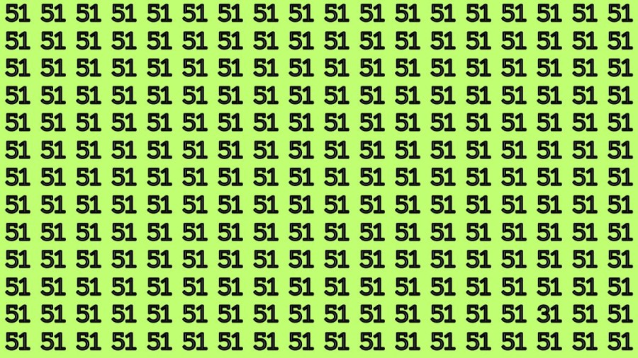 Observation Brain Test: If you have Eagle Eyes Find the Number 31 among 51 in 15 Secs