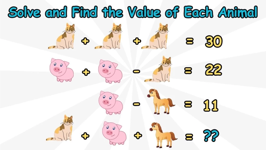 Brain Teaser Math Test: Solve and Find the Value of Each Animal